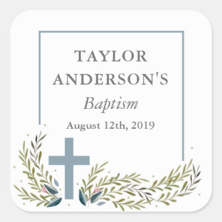 Märkre för Baptism-märke för blå Blommigt Fyrkantigt Klistermärke