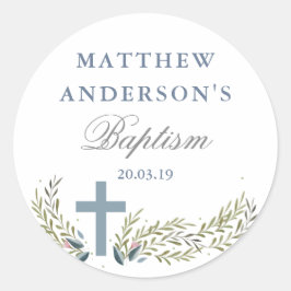 Märkre för Baptism-märke för blå Blommigt Runt Klistermärke