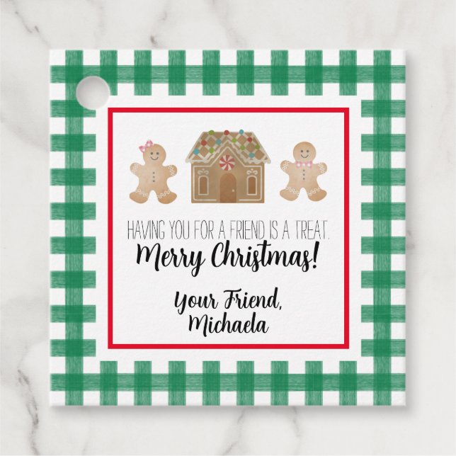 Märkre för barngåva med vattenfärg Gingerbröd Gåvor Etiketter (Framsida)