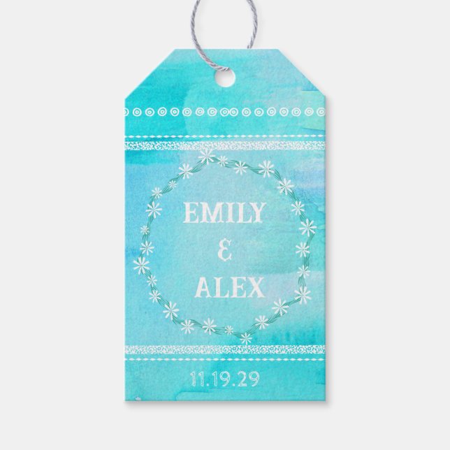 Märkre för Blåfärgsfärgtypografi - bröllopsfavorit Presentetikett (Framsidan)