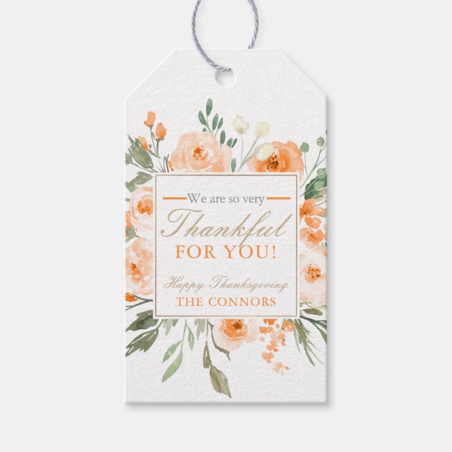 Märkre för Blommigt av thanksgiving Tack Presentetikett (Framsidan)