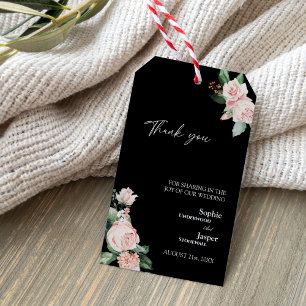 Märkre för Blommigt Black Bröllop Tack Gift Presentetikett