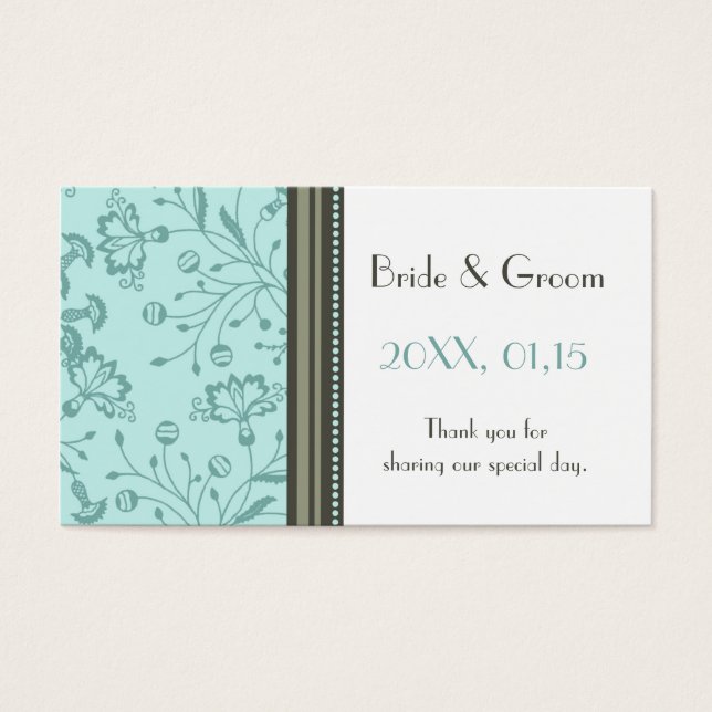Märkre för Blommigt-bröllop för turkos Visitkort (Framsidan)