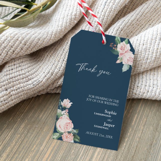 Märkre för  Blommigt Navy Tack Gift Bröllop Presentetikett (Skapare uppladdad)