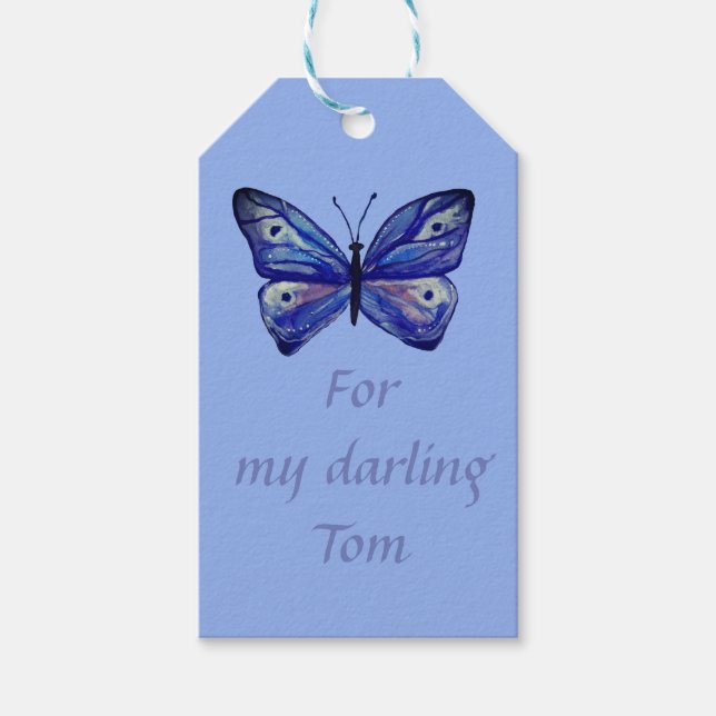 Märkre för Blue Butterfly Anpassningsbar Gift Presentetikett (Framsidan)