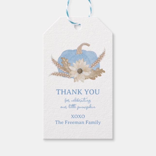 Märkre för Blue Pumpkin Baby Shower Gift Presentetikett (Framsidan)
