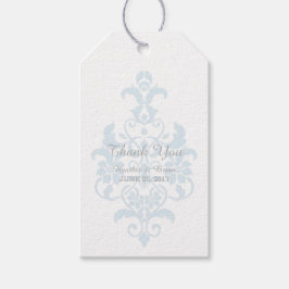 Märkre för Blue Subtle Damask Wedding Gift Presentetikett