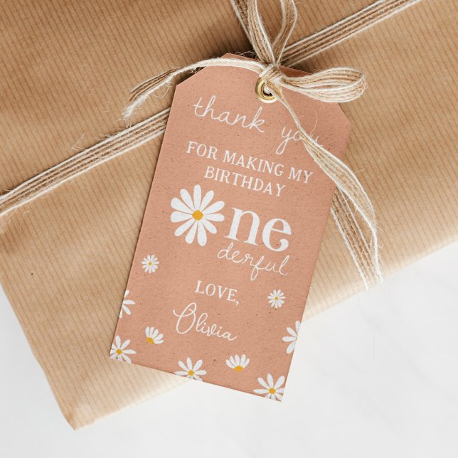 Märkre för Boho Daisy Födelsedagsfest Presentetikett (Skapare uppladdad)