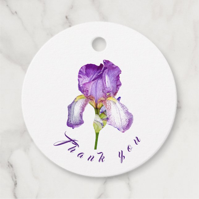 Märkre för Bright Lila Iris Botanical Art Tack Gåvor Etiketter (Framsida)