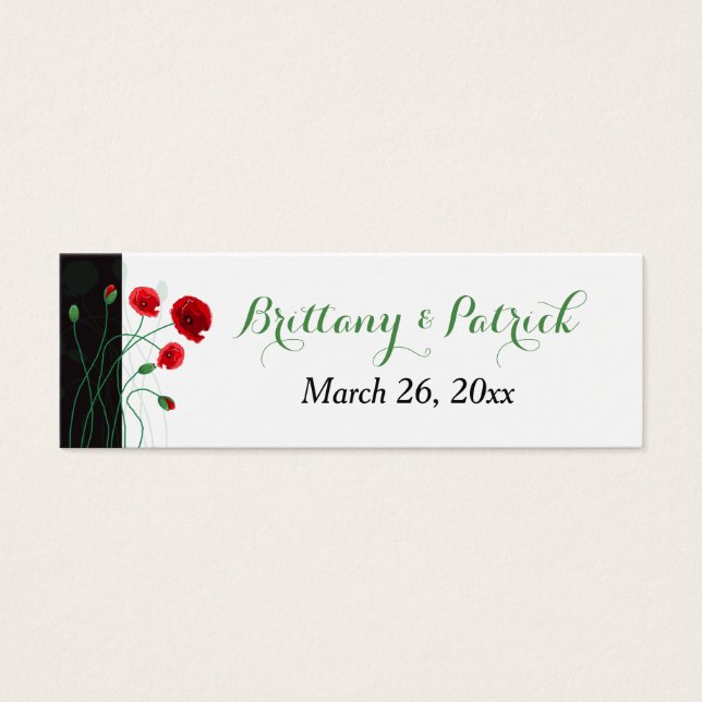 Märkre för bröllopsfavoriter | Röda vallmo | Svart Litet Visitkort (Framsidan)