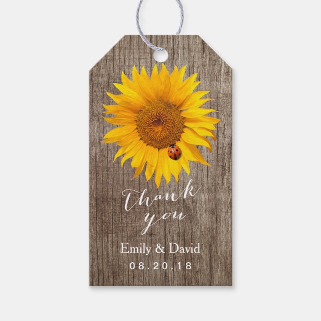 Märkre för bröllopsfavoriter | Solros och Ladybug  Presentetikett (Framsidan)