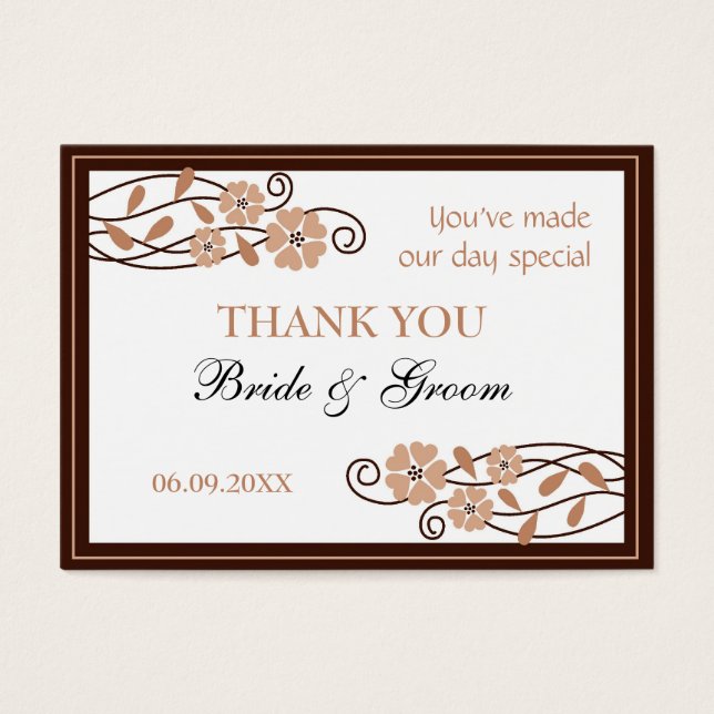 Märkre för Brun blommor Tack Bröllopsfavoriter Visitkort (Framsidan)