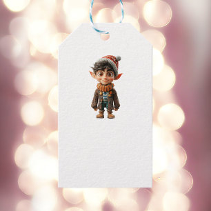 Märkre för Cheerful Boy jul Elf White Gift Presentetikett