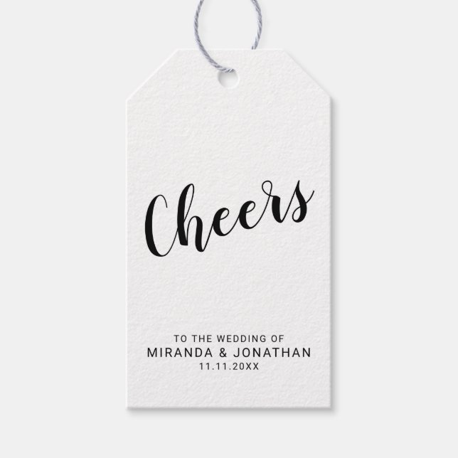 märkre för "Cheers" Modern skript Bröllop Vin Gift Presentetikett (Framsidan)