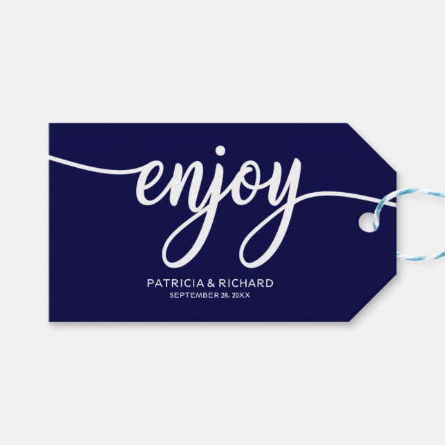 Märkre för chic Navy Blue Enjoy-favoriter Presentetikett (Framsidan (Horisontell))