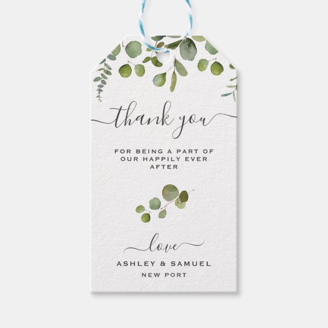 Märkre för chic Tack Eucalyptus Wedding Favor Presentetikett (Framsidan)