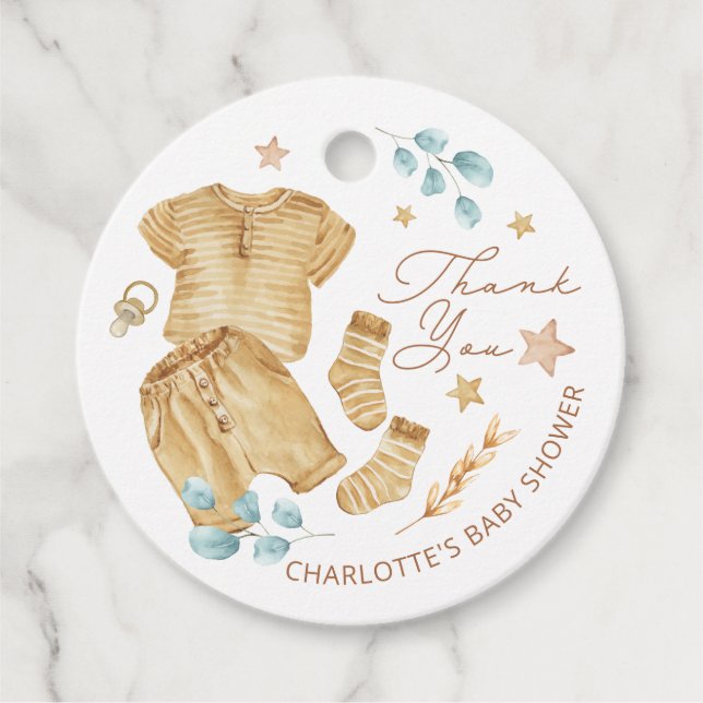 Märkre för Clothesline Baby Shower-Tack Gåvor Etiketter (Framsida)