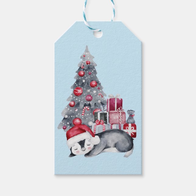 Märkre för cute vattenfärgspenguin Gift Presentetikett (Framsidan)