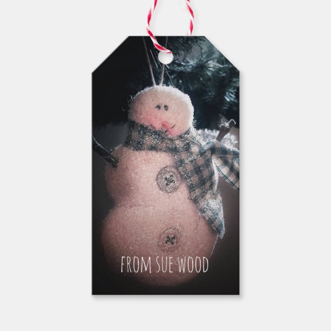 Märkre för det anpassade namnet Sparkly Snögubbe Presentetikett (Framsidan)