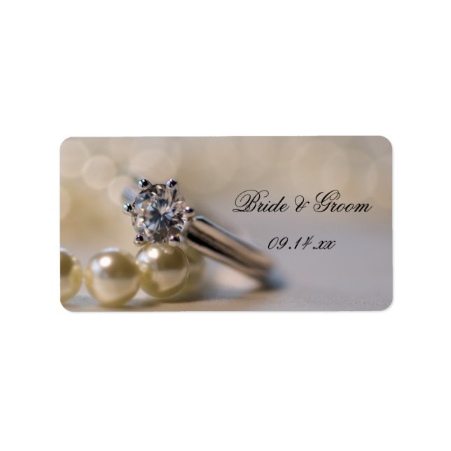 Märkre för Diamond Ring och Pearls Wedding Favor Adressetikett (Framsidan)