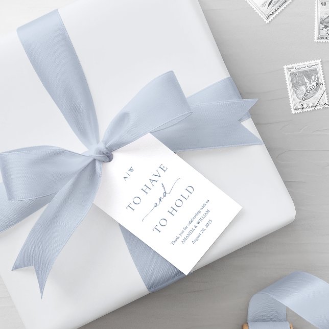 Märkre för elegant Dusty Blue Wedding Favor med QR Presentetikett (Skapare uppladdad)