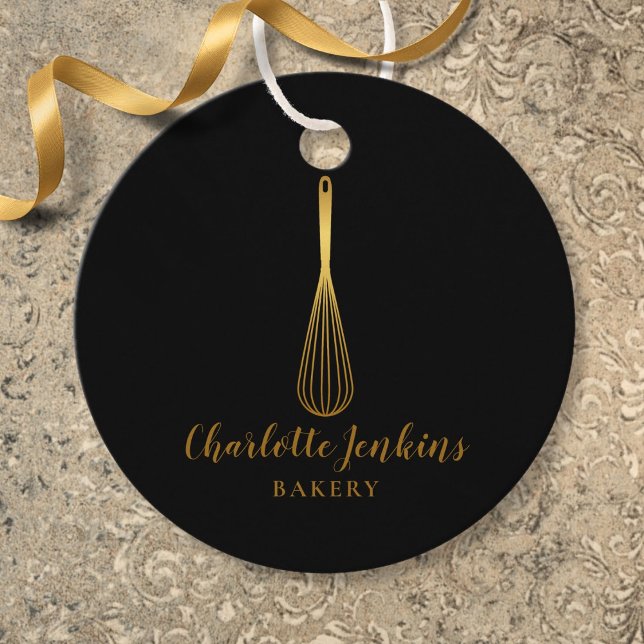 Märkre för enkel Black Guld Whisk Bakery Patisseri Gåvor Etiketter (Simple Black Gold Whisk Bakery Patisserie Tag)