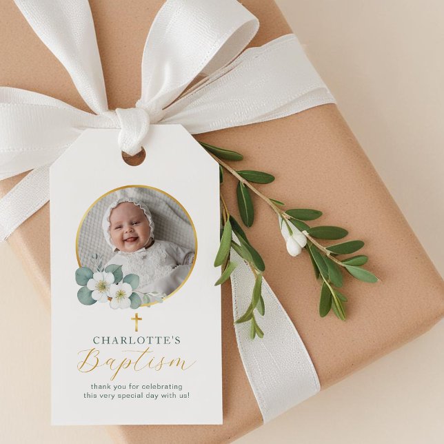 Märkre för enkel fotodobaptism | Personlig Presentetikett (Baptism Favor Tag)