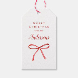 Märkre för enkel Red Bow-familjens julgåva Presentetikett