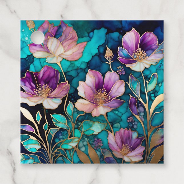 Märkre för färggrann Blommigt Bläck Art Gift Gåvor Etiketter (Framsida)