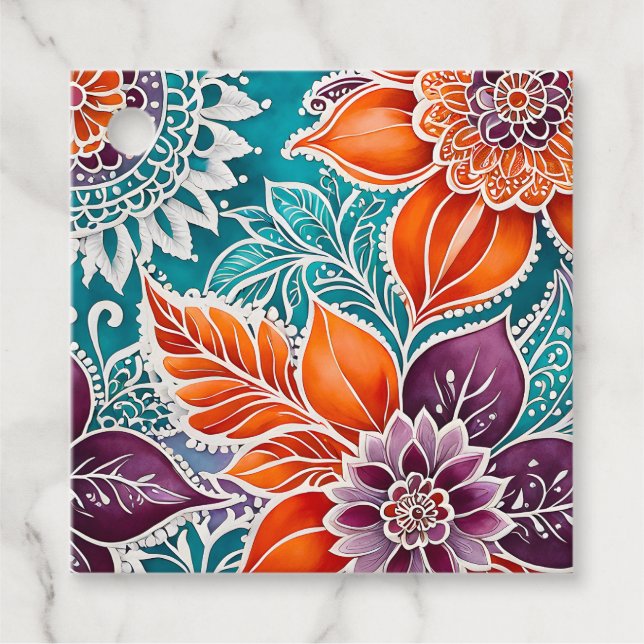 Märkre för färgstark Blommigt Batik Art Gift Gåvor Etiketter (Framsida)