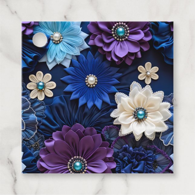 Märkre för färgstarka Blommigtar i Fabric Art Gift Gåvor Etiketter (Framsida)