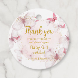 Märkre för favoriter i rosa Guld Butterfly Baby Sh Gåvor Etiketter
