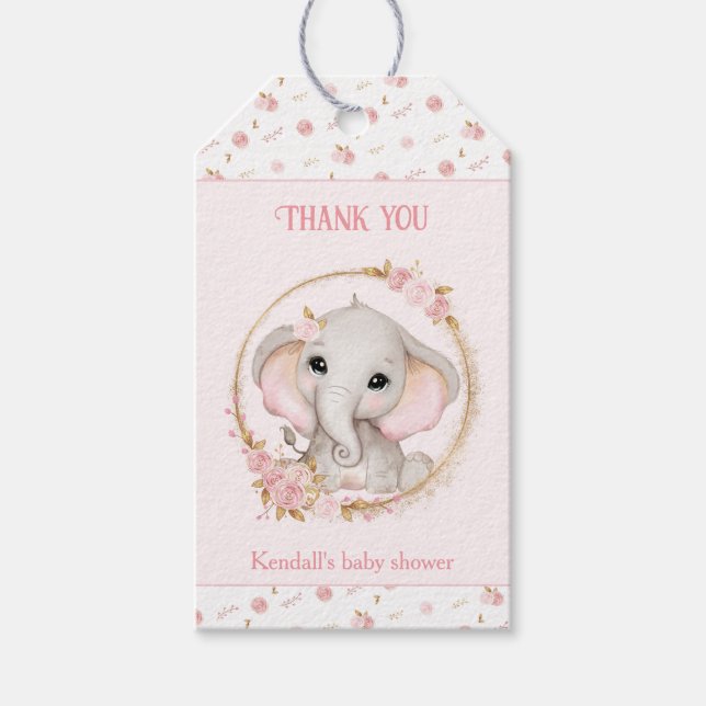 Märkre för favoritgåva för Cute Elephant Rosa Baby Presentetikett (Framsidan)