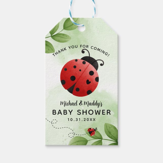 Märkre för favoritgåva från Ladybug Baby Shower Pa Presentetikett (Framsidan)