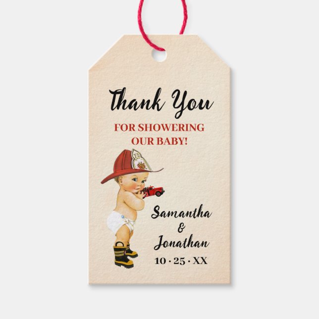 Märkre för favoritgåva från Little Firefighter Bab Presentetikett (Framsidan)