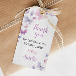 Märkre för fjäril Birthday Tack Presentetikett