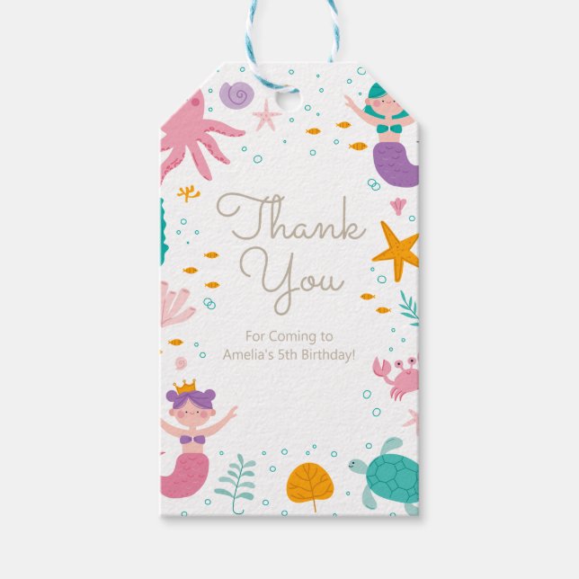 Märkre för Födelsedagsfest av magiska Sjöjungfruar Presentetikett (Framsidan)