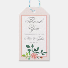 Märkre för förmånliga Tack för Rosa ros Wedding Presentetikett