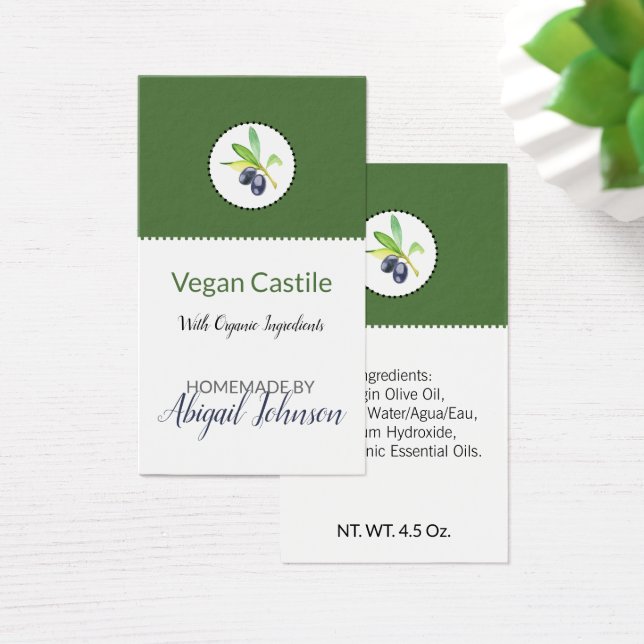 Märkre för förpackning av soap med olivoljepåpa visitkort (Skivbord)