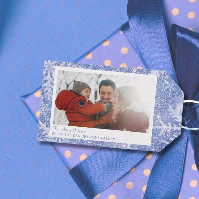 Märkre för fotojulgåva i personlig-familjen presentetikett (Personalized Family Photo Christmas Gift Tag)