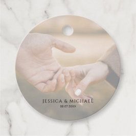 Märkre för fotoöverlägg av bröllopsfavoriter gåvor etiketter