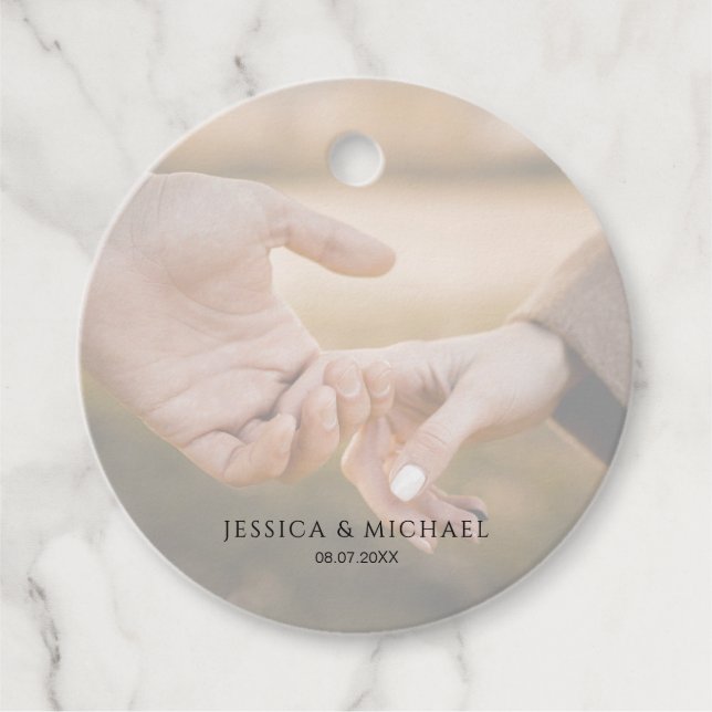 Märkre för fotoöverlägg av bröllopsfavoriter gåvor etiketter (Framsida)