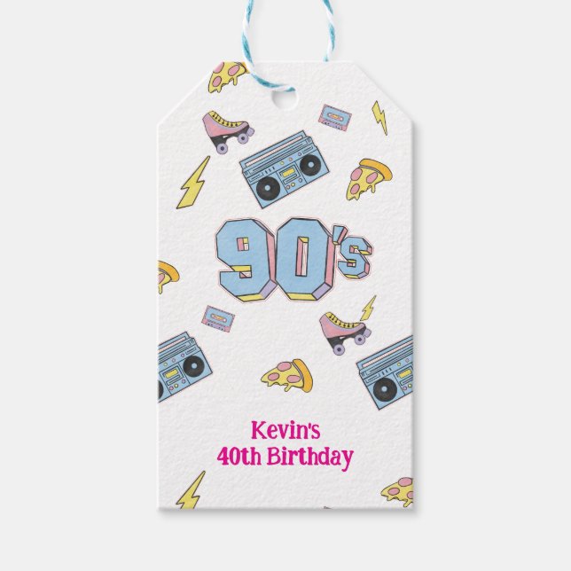 Märkre för funky 90:s tema Birthday Gift Presentetikett (Framsidan)
