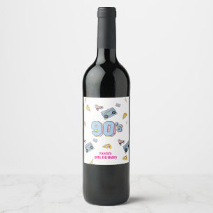 Märkre för funky 90:s tema Birthday Gift Vinflaska Etikett