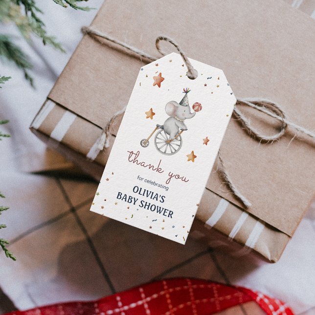 Märkre för gåva av vismdjur i cirkus Födelsedagsfe Presentetikett (Whimsical Animals Circus Birthday Party Gift Tag)