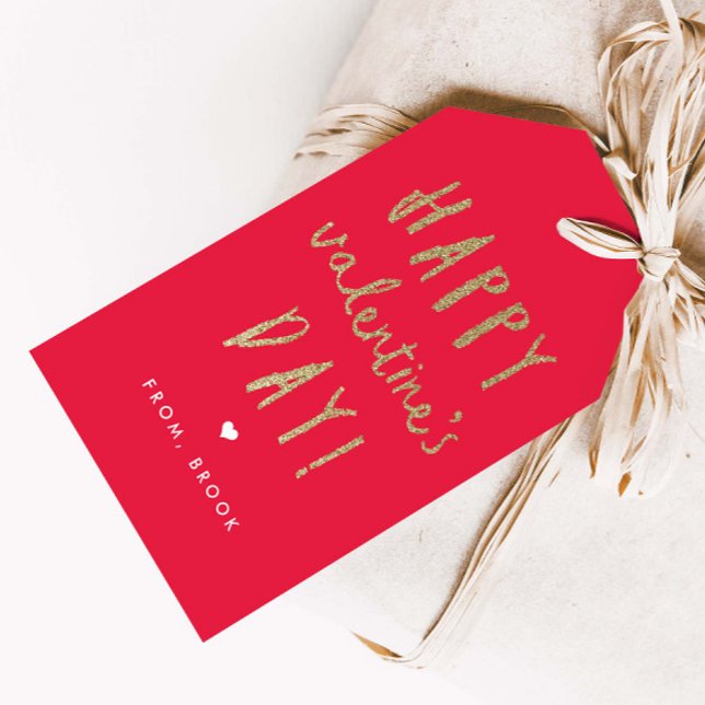 Märkre för gåva för Fauxglittervalentines day Presentetikett (Gold glitter Valentine's Day gift tag classroom Valentine's Day cards.)