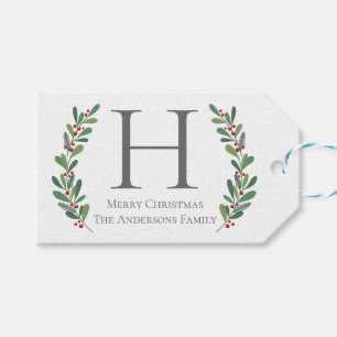 Märkre för gåva för jul för vinterSprigsMonog Presentetikett
