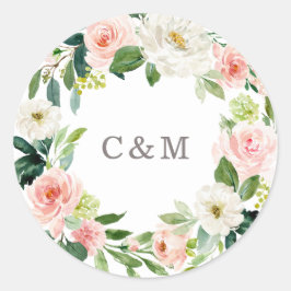 Märkre för Geometric Vår Romantik Monogram Sticker Runt Klistermärke