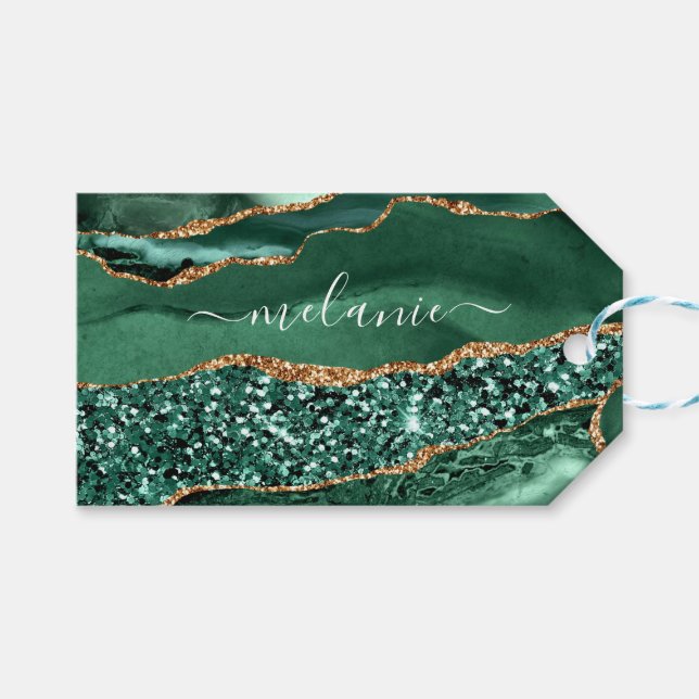Märkre för grönt Guld Emerald Custom Name Gift Presentetikett (Framsidan (Horisontell))