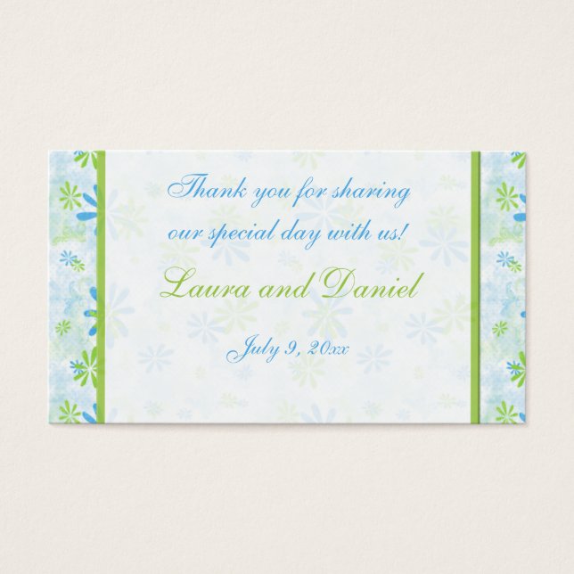 Märkre för grönt och blått Blommigt-bröllop Visitkort (Framsidan)